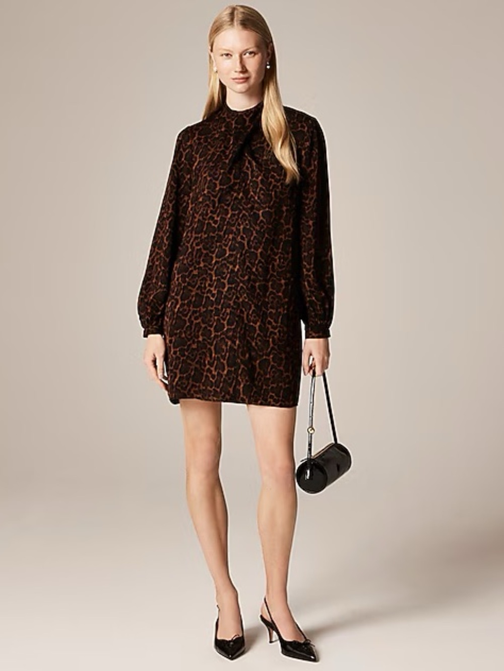 J. Crew Scarf-Neck Shift Dress in Leopard Print